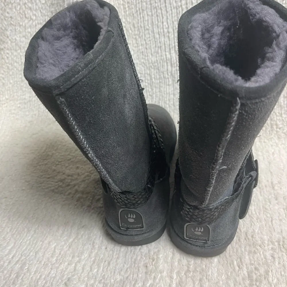 BearPaw  Kamira suede gray mid calf boots sheepskin/ wool blend lining SZ11